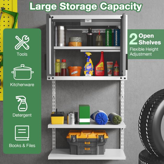 Metal Wall Cabinet with Lock and 3 Adjustable Shelves