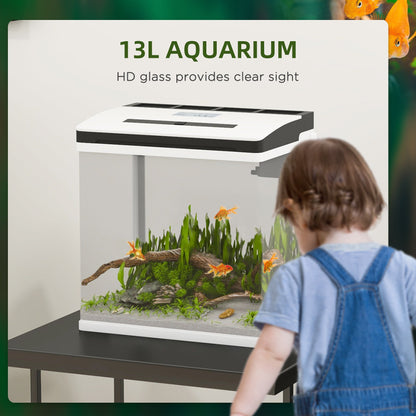 PawHut 13L Glass Aquarium Fish Tank with Filter, LED Lighting, for Betta, Guppy, Mini Parrot Fish, Shrimp, 29 x 20 x 30.5cm