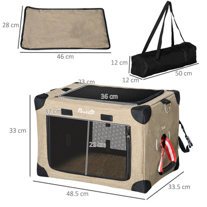 PawHut One-step Folding Cat Carrier, Portable Pet Carrier Bag with Cushion, Pet Travel Carrier with Adjustable Strap, Cat House for XS Dogs & Cats Khaki