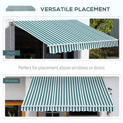 Outsunny 3 x 2.5m Patio Awning, Anti-UV and Waterproof Sun Shade Canopy with Chain Drive and Hand Crank, Green/White Stripes