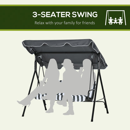 Outsunny 3-Seat Swing Chair Garden Swing Seat with Adjustable Canopy for Patio, Grey and White