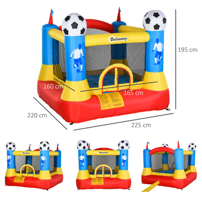 Outsunny Kids Football Bouncy Castle House Inflatable Trampoline w/ Blower Outdoor Play Garden Activity Fun 3-8 Years 2.25 x 2.2 x 1.95m