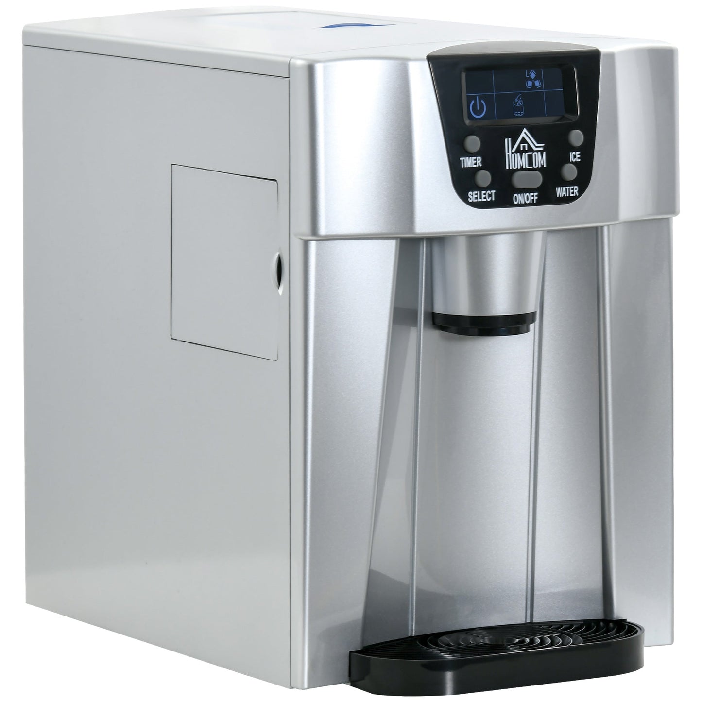 HOMCOM 3L Ice Maker Machine and Water Dispenser, 12kg in 24H, 2 Sizes 9 Ice Cubes Ready in 6-10 Mins Ice Machine, Silver