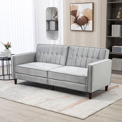 HOMCOM Nowoczesna rozkładana sofa Futon Velvet-Touch, kompaktowa sofa dwuosobowa z regulowanym, dzielonym oparciem, jasnoszara