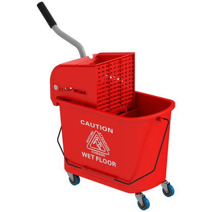 HOMCOM 20L Compact Mop Bucket on Wheels, with Water Separation Panel - Red