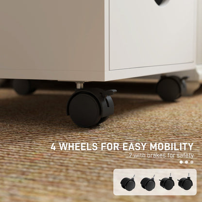 HOMCOM 5 Drawer Mobile Filing Cabinet, Vertical File Cabinet, Modern Rolling Office Storage Organizer Cupboard, White