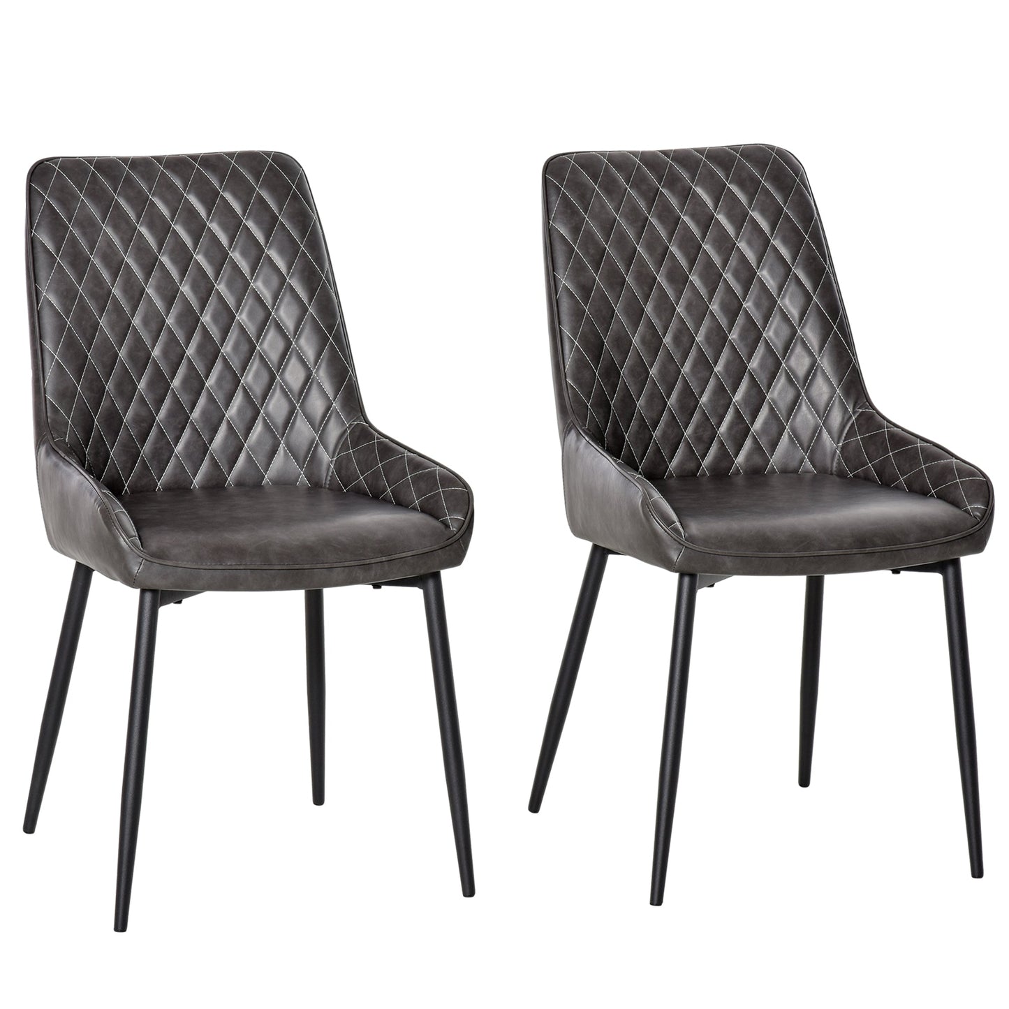 Retro Dining Chair Set of 2, PU Leather Upholstered Side Chairs for Kitchen Living Room with Metal Legs, Grey