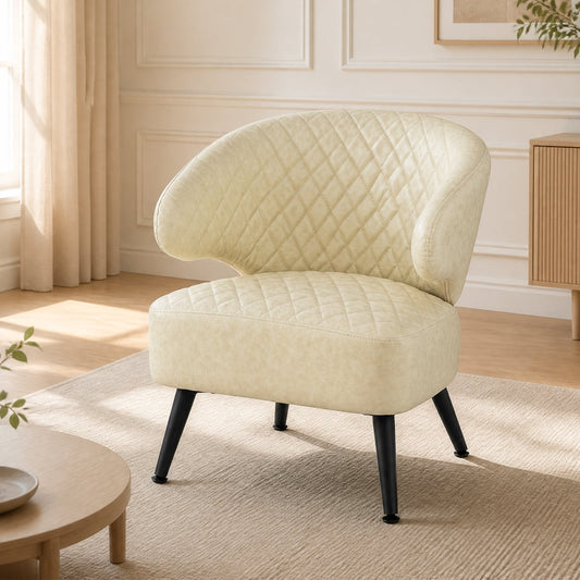 Mid Century Accent Chair Comfy PU Leather Upholstered Armchair-White