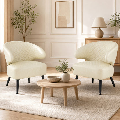 Mid Century Accent Chair Comfy PU Leather Upholstered Armchair-White