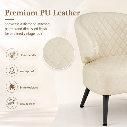 Mid Century Accent Chair Comfy PU Leather Upholstered Armchair-White
