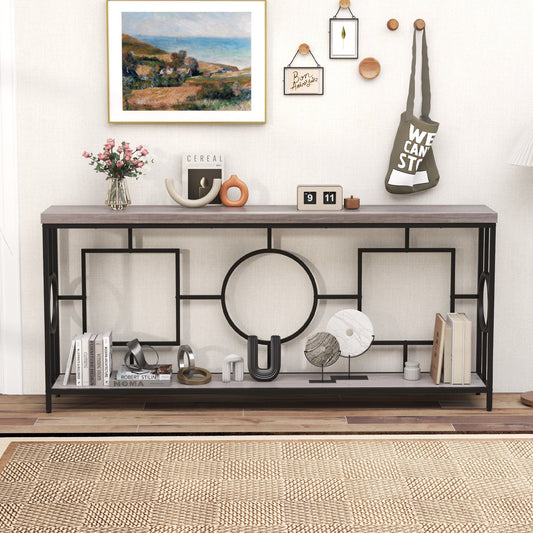 Rustic Accent Narrow 2-Tier Mid-Century Modern Console Table-Rustic Brown