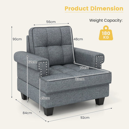 Mid-century Modern Accent Armchair Tufted Linen Club Chair with Extra Pillow-Gray