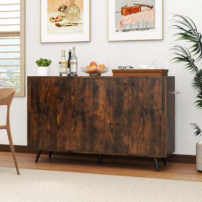 Mid Century Modern 4-Door Storage Cabinet with 5-Position Adjustable Shelves-Rustic Brown