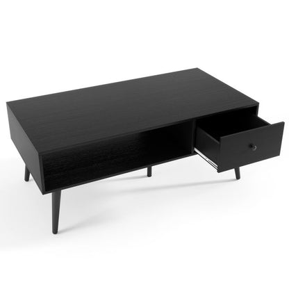 109cm Rectangular Coffee Table with Drawer and Storage Shelf-Black