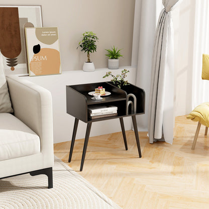 2-Tier Mid Century Modern Nightstand for Living Room Bedroom Set of 2-Black