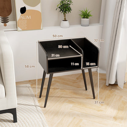 2-Tier Mid Century Modern Nightstand for Living Room Bedroom Set of 2-Black
