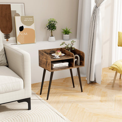 2-Tier Mid Century Modern Nightstand for Living Room Bedroom Set of 2-Rustic Brown