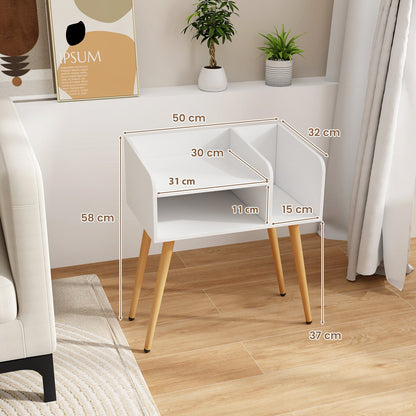 2-Tier Mid Century Modern Nightstand for Living Room Bedroom Set of 2-White