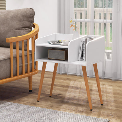 2-Tier Mid Century Modern Nightstand with Open Shelves-White