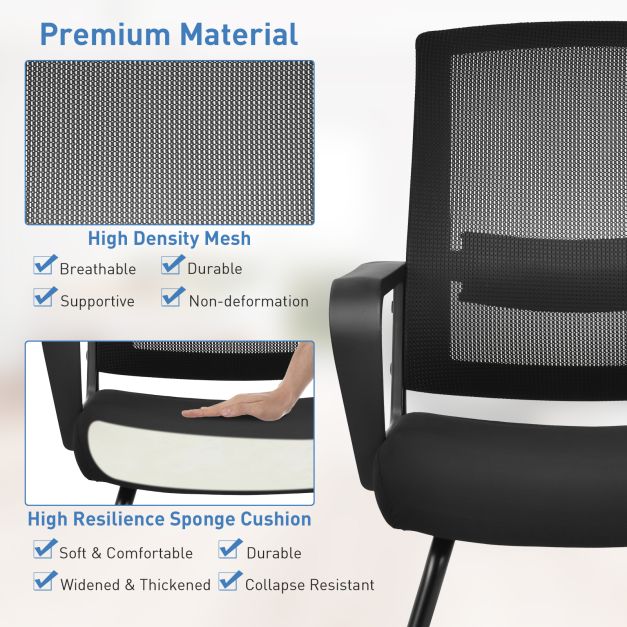 Mid Mesh Back Reception Chair with Adjustable Lumbar Support and Sled Base-Black