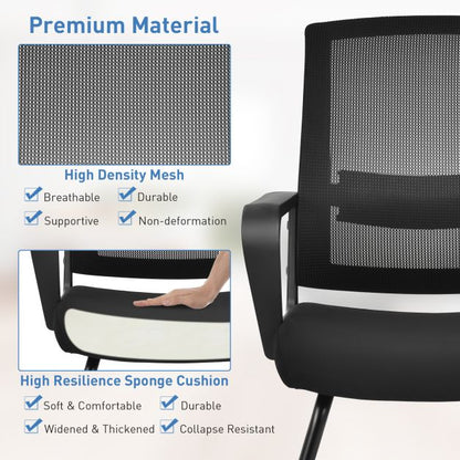 Mid Mesh Back Reception Chair with Adjustable Lumbar Support and Sled Base-Black