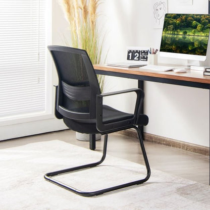 Mid Mesh Back Reception Chair with Adjustable Lumbar Support and Sled Base-Black-2 Pieces