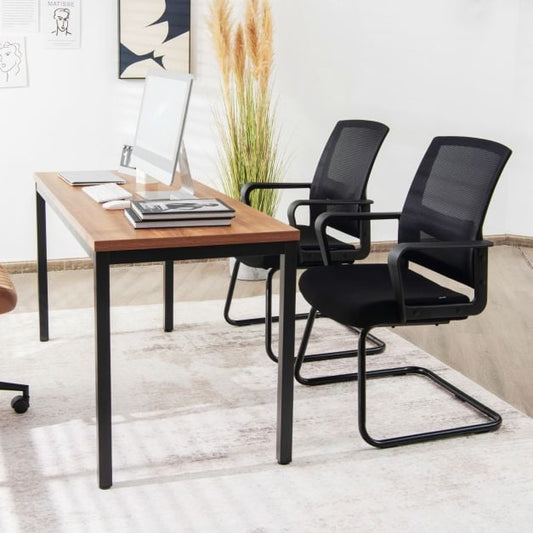 Mid Mesh Back Reception Chair with Adjustable Lumbar Support and Sled Base-Black-2 Pieces