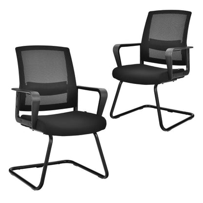 Mid Mesh Back Reception Chair with Adjustable Lumbar Support and Sled Base-Black-2 Pieces
