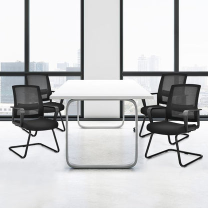 Mid Mesh Back Reception Chair with Adjustable Lumbar Support and Sled Base-Black-2 Pieces