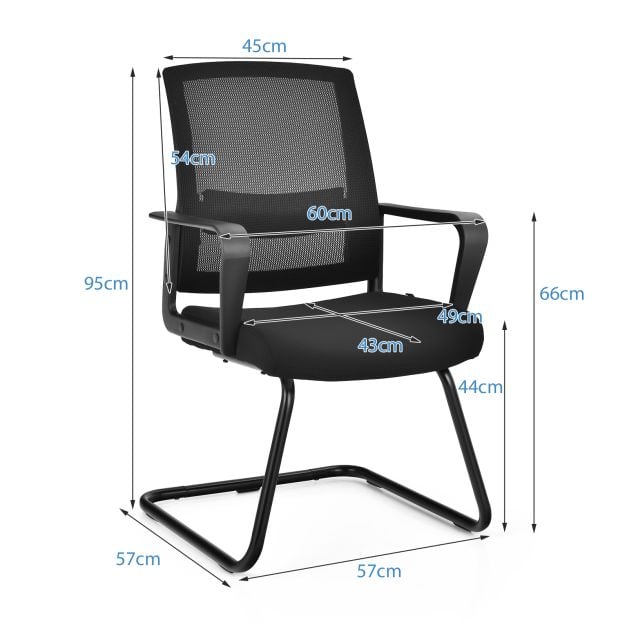 Mid Mesh Back Reception Chair with Adjustable Lumbar Support and Sled Base-Black-2 Pieces