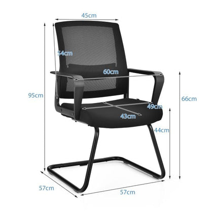 Mid Mesh Back Reception Chair with Adjustable Lumbar Support and Sled Base-Black-2 Pieces