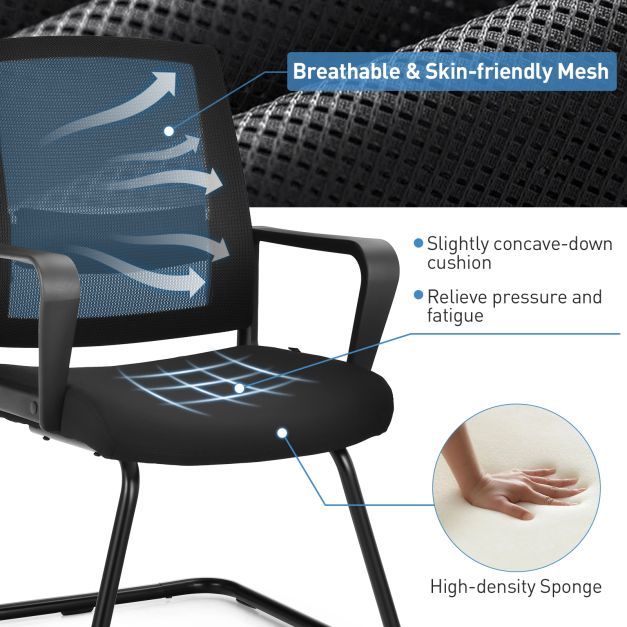 Mid Mesh Back Reception Chair with Adjustable Lumbar Support and Sled Base-Black-2 Pieces