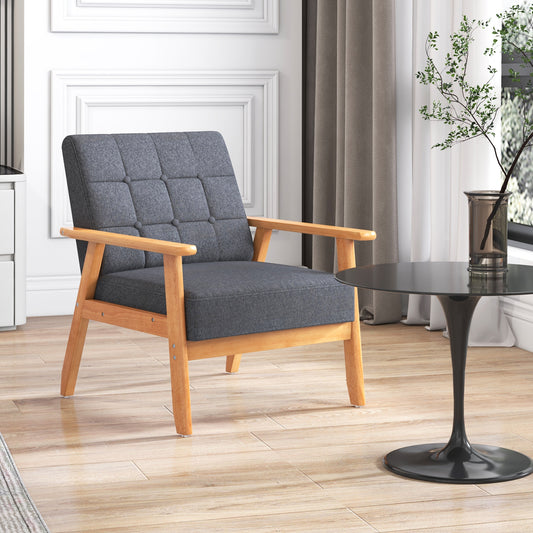 Mid-century Modern Accent Chair with Breathable Linen Cloth-Grey