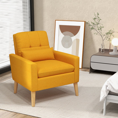 Mid-century Modern Accent Chair with Lumbar Pillow-Yellow