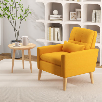 Mid-century Modern Accent Chair with Lumbar Pillow-Yellow