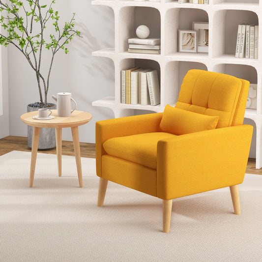 Mid-century Modern Accent Chair with Lumbar Pillow-Yellow