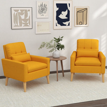 Mid-century Modern Accent Chair with Lumbar Pillow-Yellow