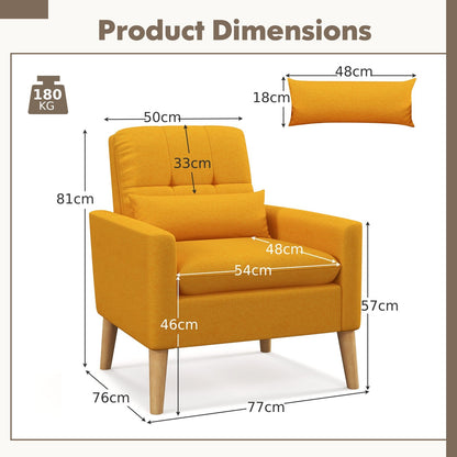 Mid-century Modern Accent Chair with Lumbar Pillow-Yellow