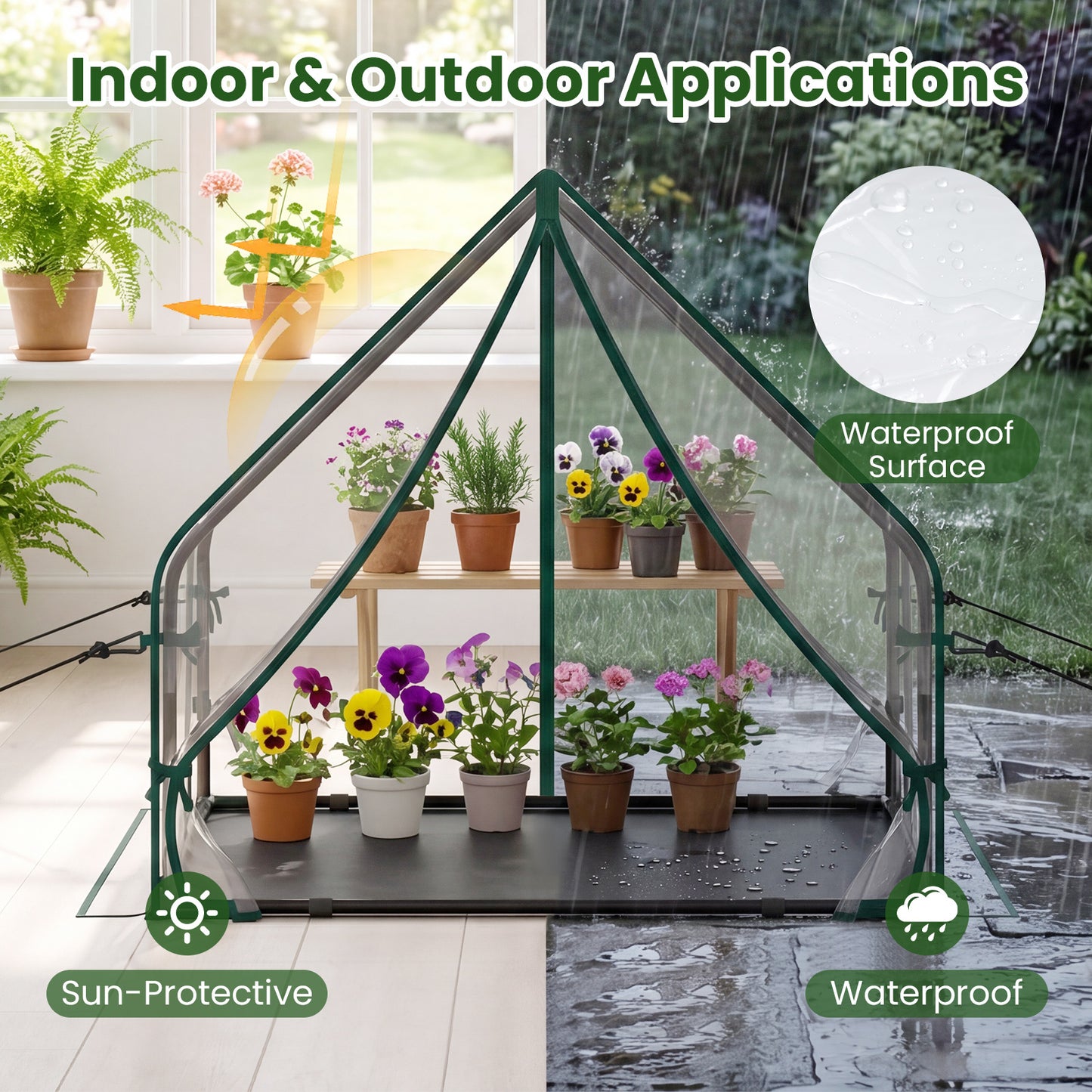 Mini Green House Metal Frame with Waterproof Bottom Mat and Wind Ropes-S