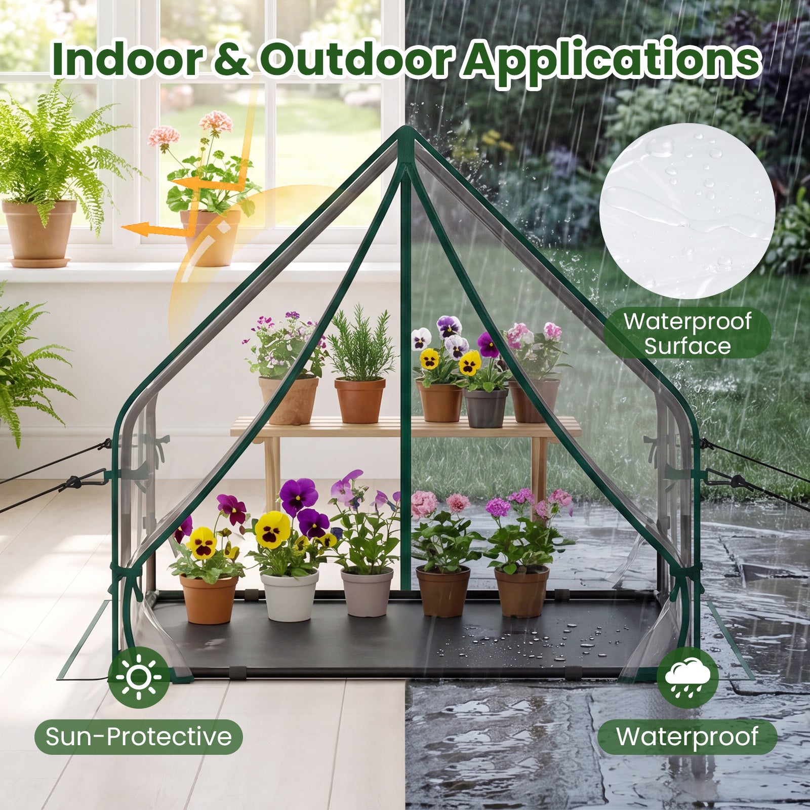 Mini Green House Metal Frame with Waterproof Bottom Mat and Wind Ropes-S