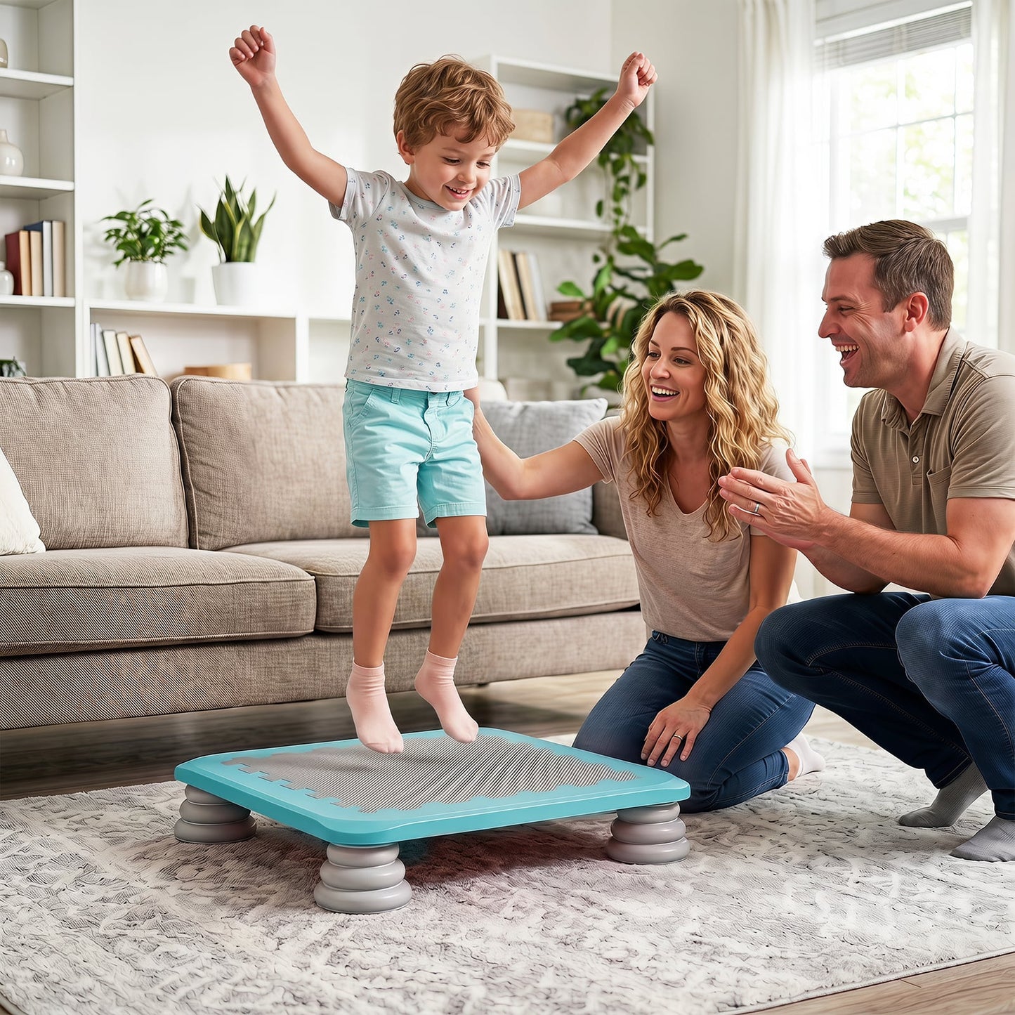 Mini Trampoline for Kids with Removable and Non-Slip Foot Pads-Blue