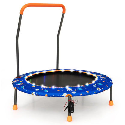 Mini Trampoline with LED Lights and Safety Handle for Children-Blue