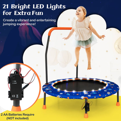 Mini Trampoline with LED Lights and Safety Handle for Children-Blue