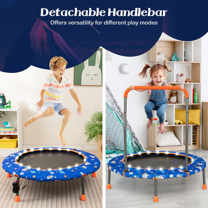 Mini Trampoline with LED Lights and Safety Handle for Children-Blue