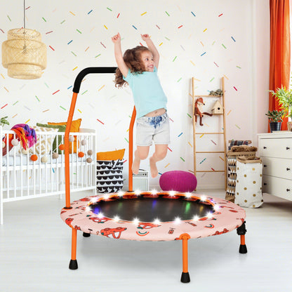 Mini Trampoline with LED Lights and Safety Handle for Children-Orange