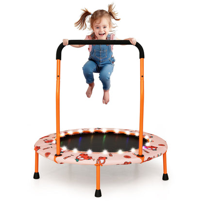 Mini Trampoline with LED Lights and Safety Handle for Children-Orange