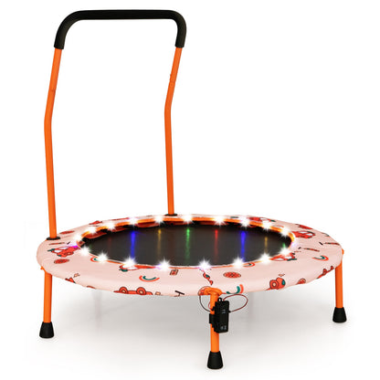 Mini Trampoline with LED Lights and Safety Handle for Children-Orange