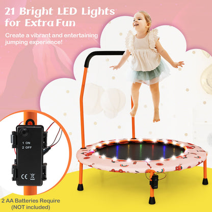 Mini Trampoline with LED Lights and Safety Handle for Children-Orange