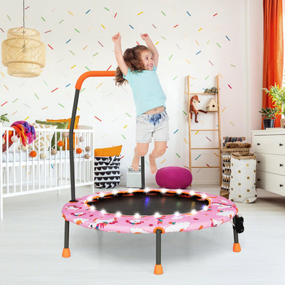 Mini Trampoline with LED Lights and Safety Handle for Children-Pink