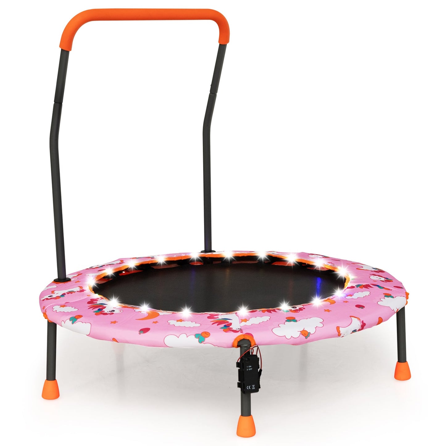 Mini Trampoline with LED Lights and Safety Handle for Children-Pink